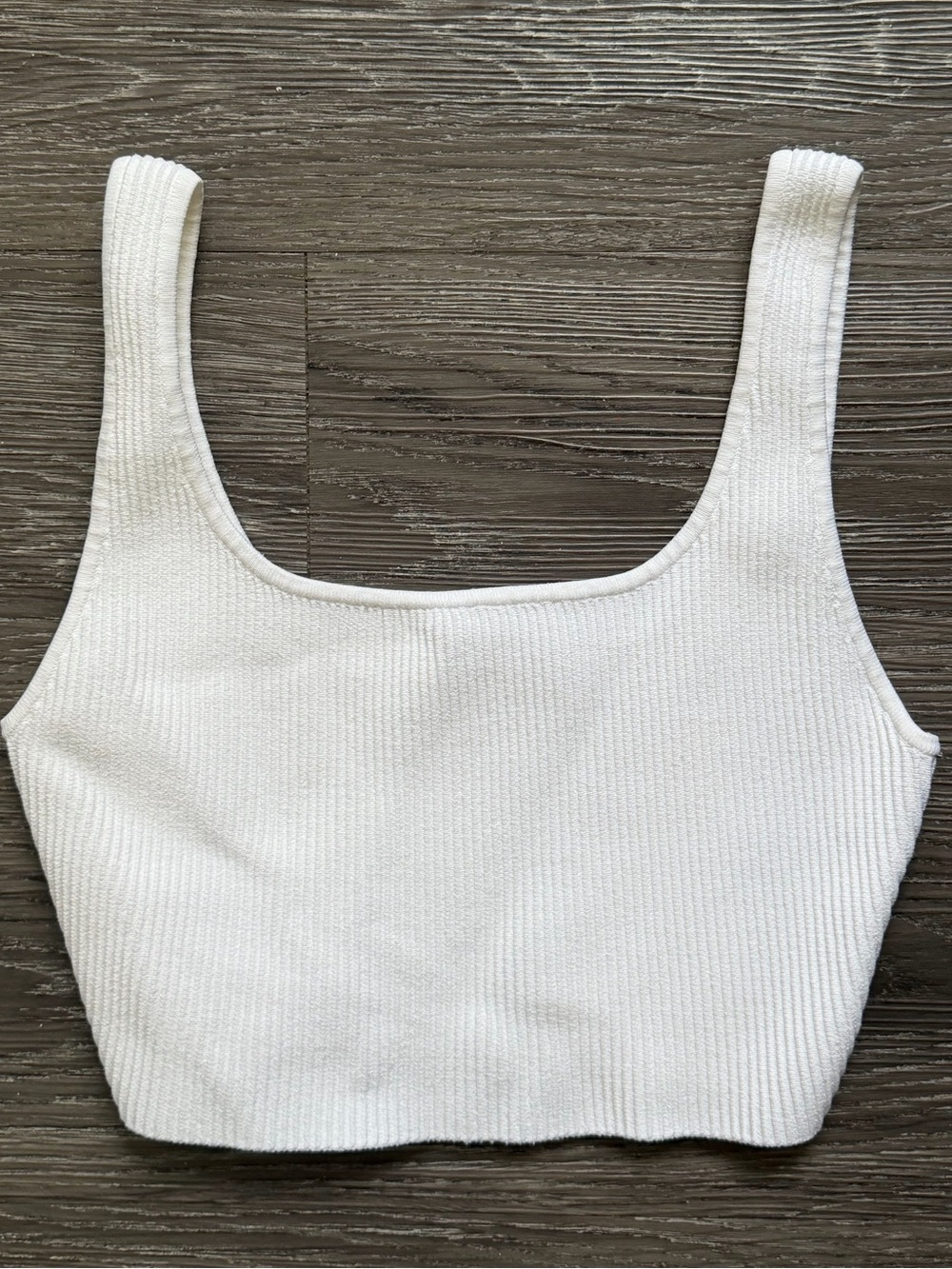 Aritzia Babaton White Ribbed Square-Neck Crop Tank